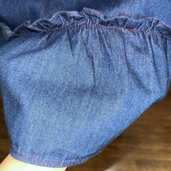 Vintage 70s Contemporary Corner Blue Denim Midi Skirt with Ruffle Hem - Picture 6 of 8